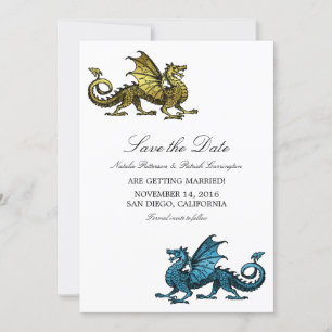 Gold Blue Dragon Save the Date einladen