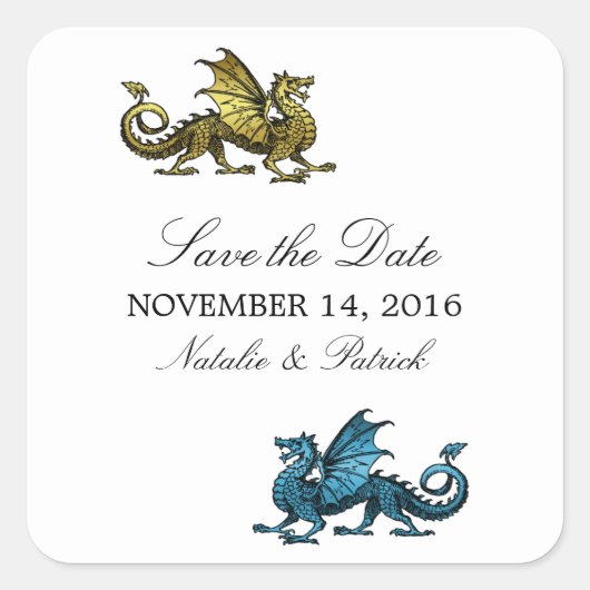 Gold Blue Dragon Save the Date Stickers (Vorderseite)