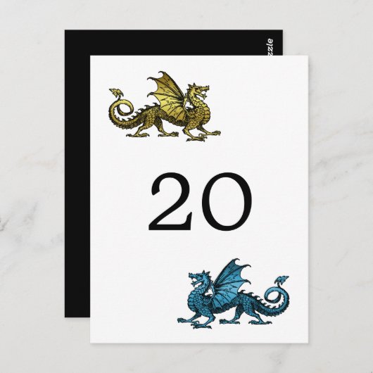 Gold Blue Dragon Tischnummer Postcard (Vorne/Hinten)