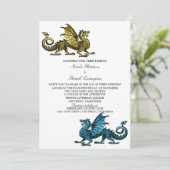 Gold Blue Dragon Wedding Einladung (Stehend Vorderseite)