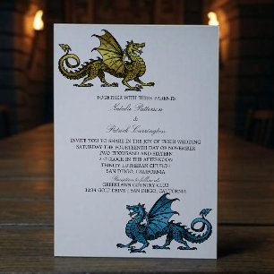 Gold Blue Dragon Wedding Einladung