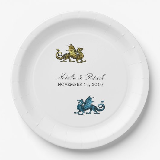 Gold Blue Dragon Wedding Paper Teller (Vorderseite)