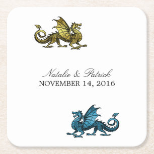 Gold Blue Dragon Wedding Paper Untersetzer