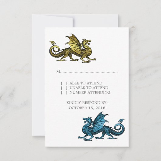 Gold Blue Dragon Wedding Response Card RSVP Karte (Vorderseite)