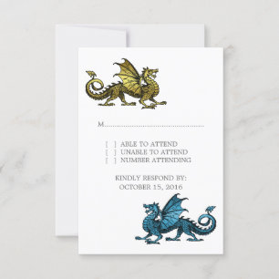 Gold Blue Dragon Wedding Response Card RSVP Karte