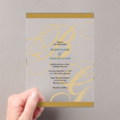 Gold Blue Elegant Script Monogram Wedding Acryleinladungen (Insitu (Handheld))