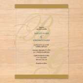 Gold Blue Elegant Script Monogram Wedding Acryleinladungen (Vorderseite)