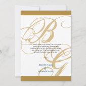 Gold Blue Elegant Script Monogram Wedding Dankeskarte (Rückseite)
