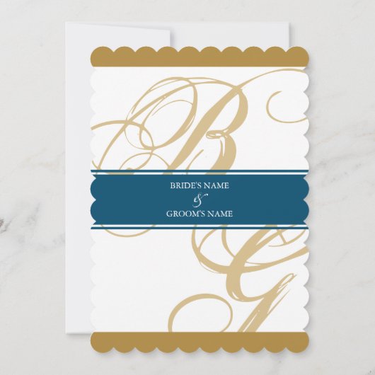 Gold Blue Elegant Script Monogram Wedding Einladung (Rückseite)