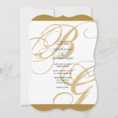 Gold Blue Elegant Script Monogram Wedding Einladung (Vorderseite)