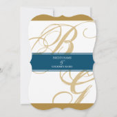 Gold Blue Elegant Script Monogram Wedding Einladung (Rückseite)