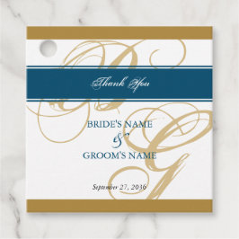 Gold Blue Elegant Script Monogram Wedding Geschenkanhänger