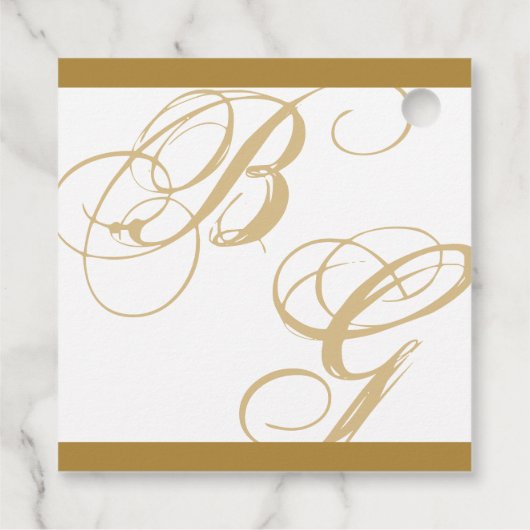 Gold Blue Elegant Script Monogram Wedding Geschenkanhänger (Rückseite)