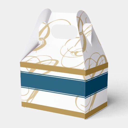 Gold Blue Elegant Script Monogram Wedding Geschenkschachtel (Rückseite)