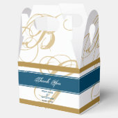 Gold Blue Elegant Script Monogram Wedding Geschenkschachtel (Geöffnet)