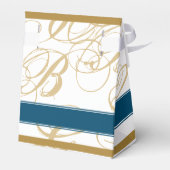 Gold Blue Elegant Script Monogram Wedding Geschenkschachtel (Rückseite)