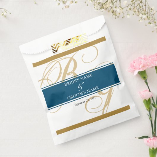 Gold Blue Elegant Script Monogram Wedding Geschenktütchen (Versiegelt)