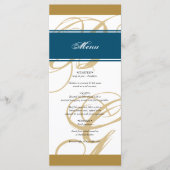 Gold Blue Elegant Script Monogram Wedding Menükarte (Vorderseite)