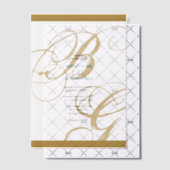 Gold Blue Elegant Script Monogram Wedding Pergament Einladungen (Versetzt (Einladung))