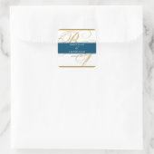 Gold Blue Elegant Script Monogram Wedding Quadratischer Aufkleber (Tasche)