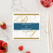 Gold Blue Elegant Script Monogram Wedding Serviette (Beispiel)