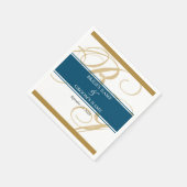 Gold Blue Elegant Script Monogram Wedding Serviette (Ecke)