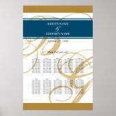 Gold Blue Elegante Monogram Seating Chart Poster (Vorne)