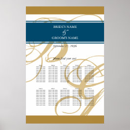 Gold Blue Elegante Monogram Seating Chart Poster