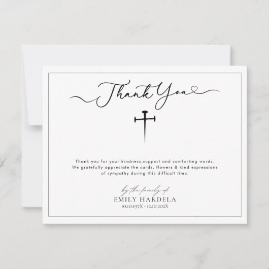 Gold Blue Floral Cross Beerdigung Danke Karte (Vorderseite)