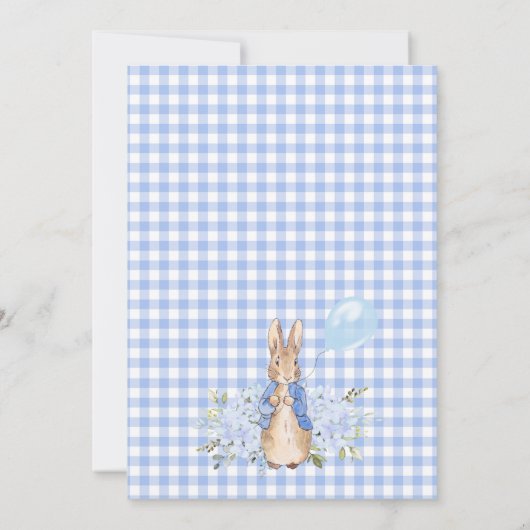 Gold Blue Floral Peter Rabbit Taufe Einladung (Rückseite)