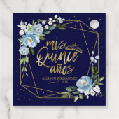 Gold Blue Floral Quinceanera Geschenkanhänger (Rückseite)
