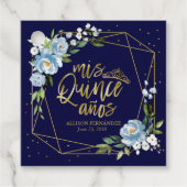 Gold Blue Floral Quinceanera Geschenkanhänger (Vorderseite)