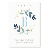 GOLD BLUE FOLIAGE WATERCOLOR WASH WEDH WEDH TISCHNUMMER (Rückseite)