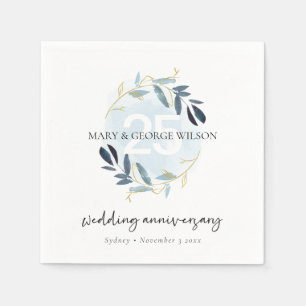 GOLD BLUE FOLIAGE WREATH JEDES JAHR 25 JAHRESTAG SERVIETTE