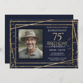 Gold Blue Foto 75. Geburtstagsparty Einladung (Vorne/Hinten)