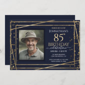Gold Blue Foto 85. Geburtstagsparty Einladung (Vorne/Hinten)