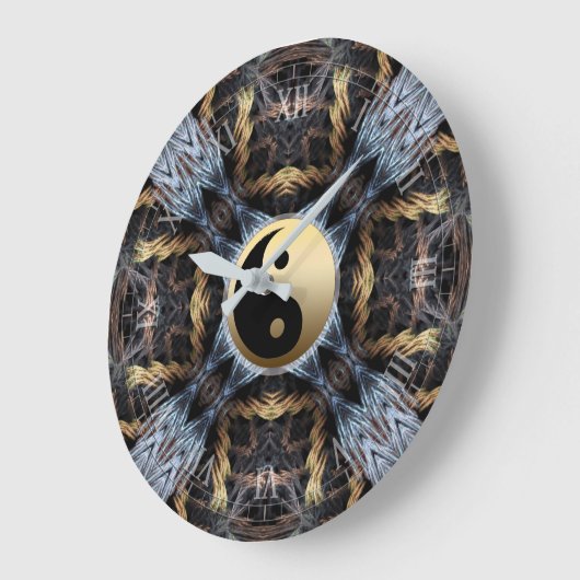 Gold Blue Fraktal Tapestry mit Yin Yang Symbol Große Wanduhr (Winkel)