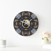 Gold Blue Fraktal Tapestry mit Yin Yang Symbol Große Wanduhr (Zuhause)