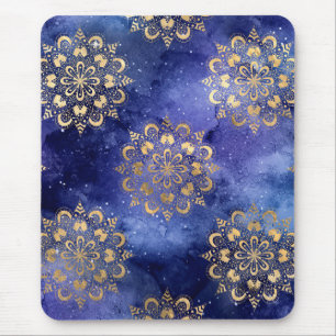 Gold & Blue Galaxy Dharma Mandala Muster Mousepad