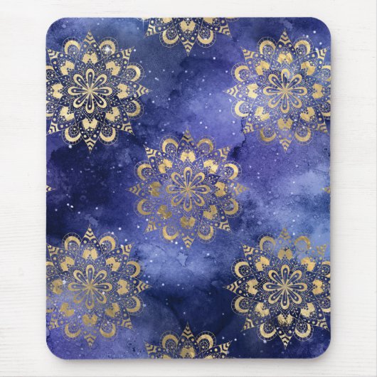 Gold & Blue Galaxy Dharma Mandala Muster Mousepad (Vorne)