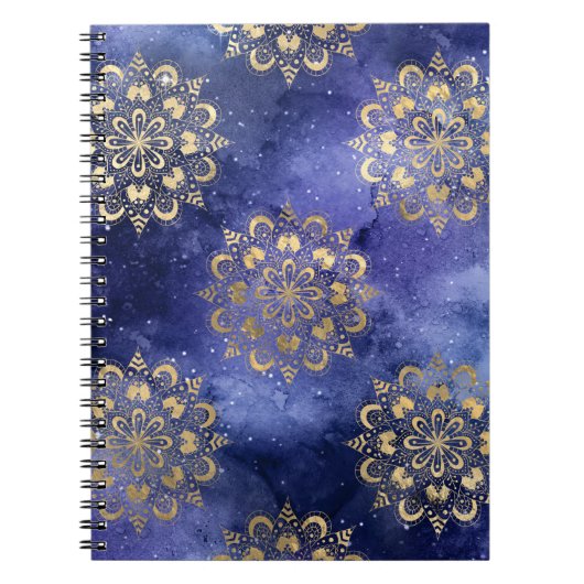 Gold & Blue Galaxy Dharma Mandala Muster Notizblock (Vorderseite)