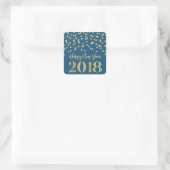 Gold Blue Glitzer Confetti Happy Neues Jahr 2018 Quadratischer Aufkleber (Tasche)