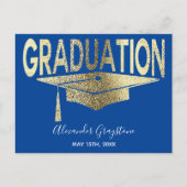 Gold Blue Graduation Cap Save the Date Postkarte (Vorderseite)