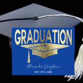 Gold Blue Graduation Cap Save the Date Postkarte