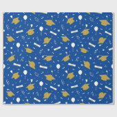 Gold Blue Graduation Cap Toss Wrapping Paper Geschenkpapier (Flach)