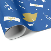 Gold Blue Graduation Cap Toss Wrapping Paper Geschenkpapier (Rolleneckpunkt)