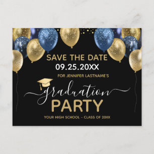 Gold Blue Graduation Party Save the Date Postcard Postkarte