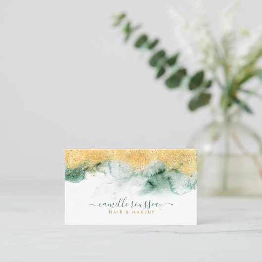 Gold Blue Green Modern Watercolor Visitenkarte (Stehend Vorderseite)
