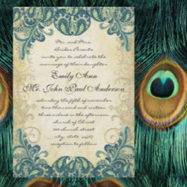 Gold Blue Green Paisley Peacock Wedding No Peacock Einladung