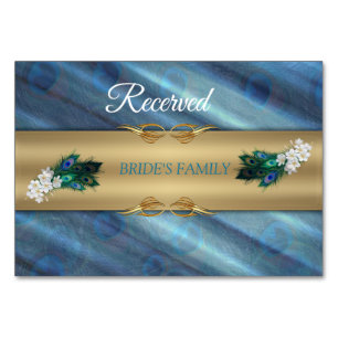 GOLD Blue-Green-Peacocks auf Emerald Green Tischnummer